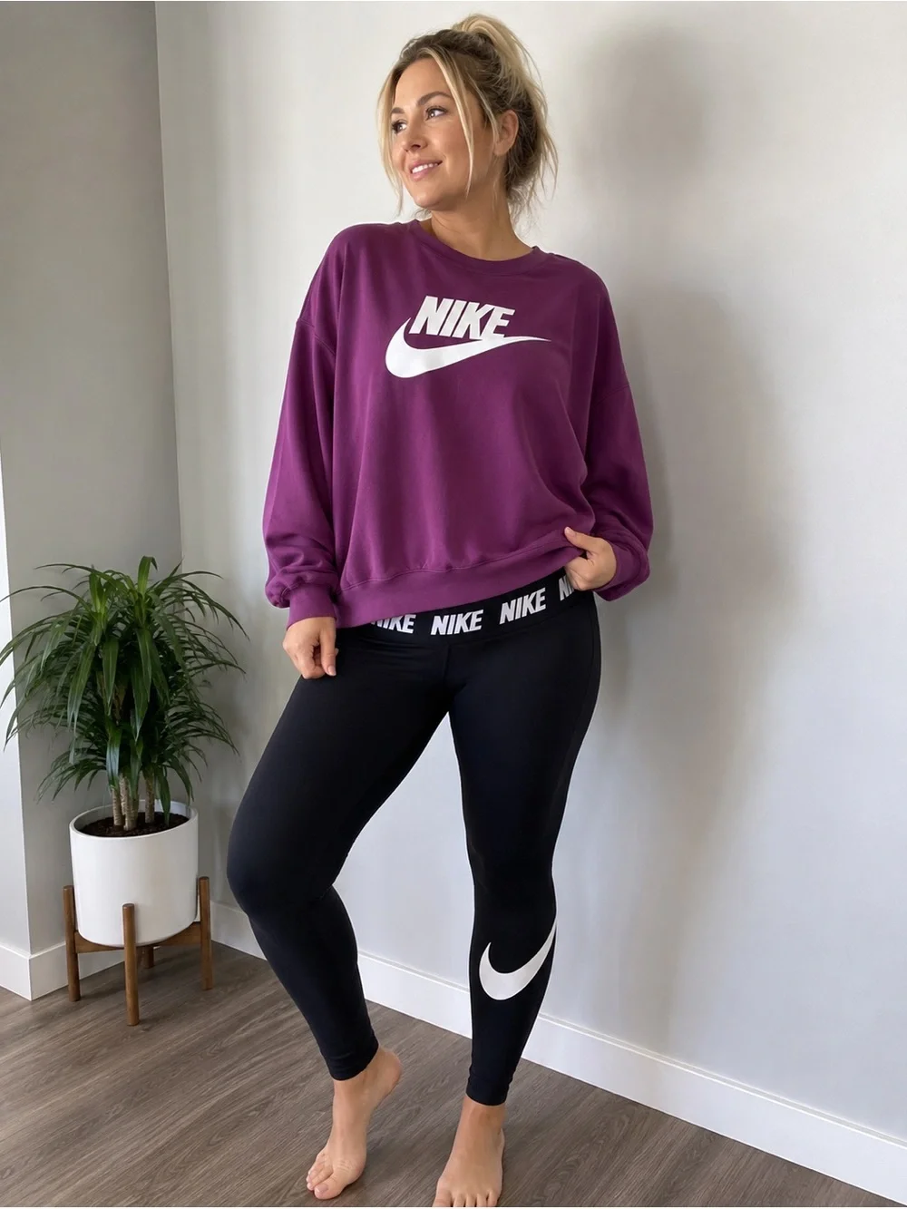Nike women’s large burgundy crewneck with black High-Waist Leggings
